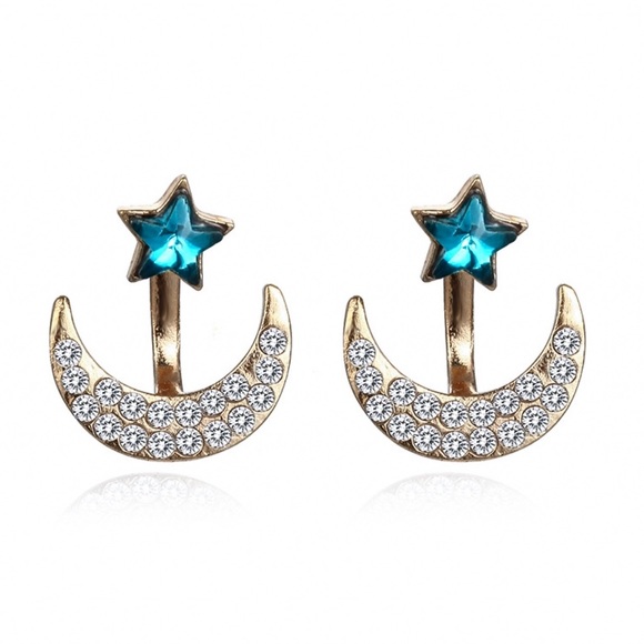 Turquoise Star Gold/Crystal Earring Jacket - Picture 3 of 6